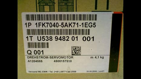 Siemens 1Fk7040-5Ak71-1Eg5 Servo Motor 3 Phase 6000 Rpm Ip65 1.6Nm 1Fk7040-5Ak71-1Eg5