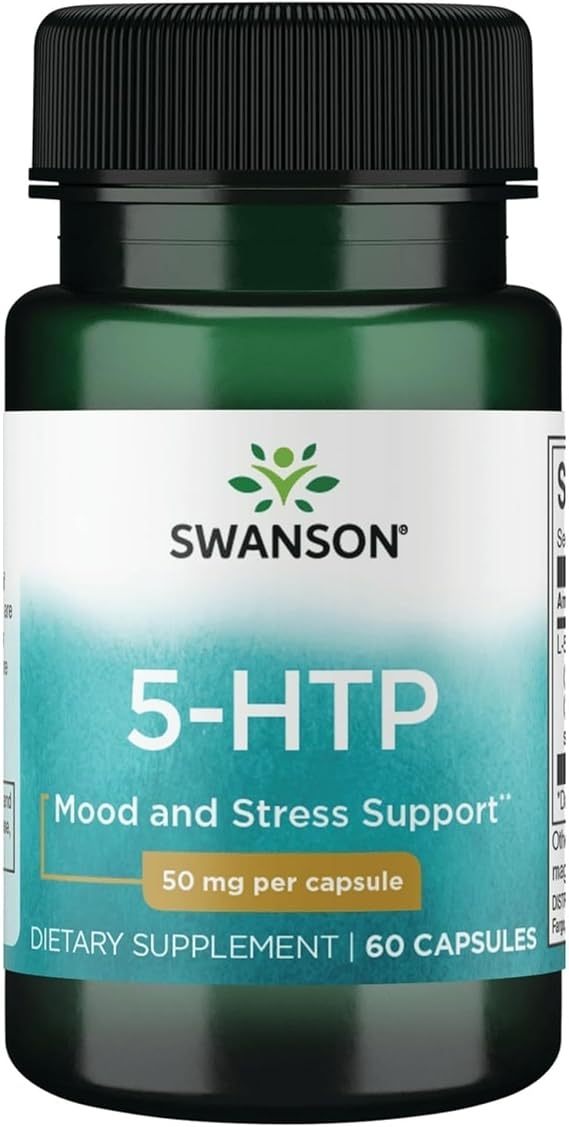 Swanson Premium Amino Acid 5-Htp - Extra Strength - 50 Milligrams 60 Capsules | From Griffonia Simplicifolia Seed Extract, Supports Serotonin Production, Precursor to Melatonin, Extra Strength