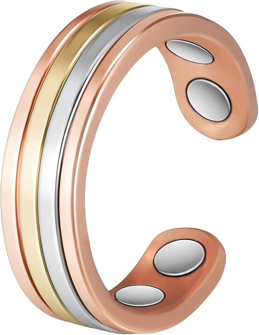 Copper Rings for Women, 99% Pure Copper Adjustable Magnetic Ring with 4 Magnets, Two-Tone Gold Jewelry