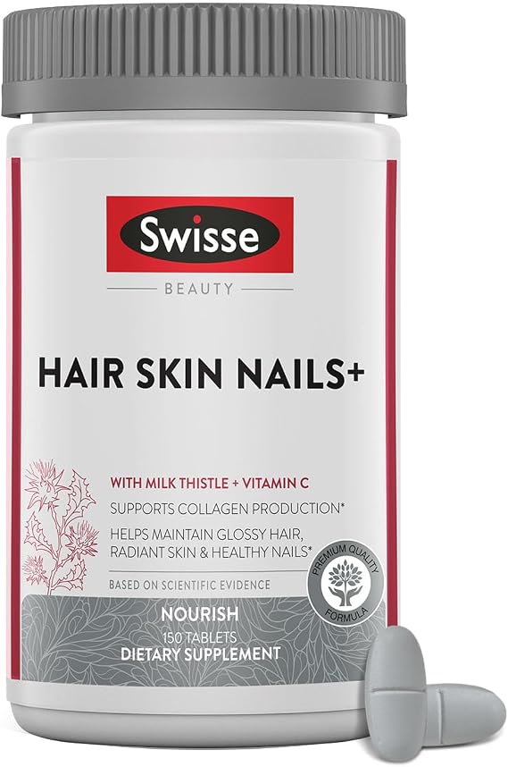 Swisse Biotin Hair Skin and Nails Vitamins for Women & Men | 5 Months Supply | Milk Thistle, Biotin, Vitamin C, Zinc & Iron | Supports Hair Growth & Collagen Production |