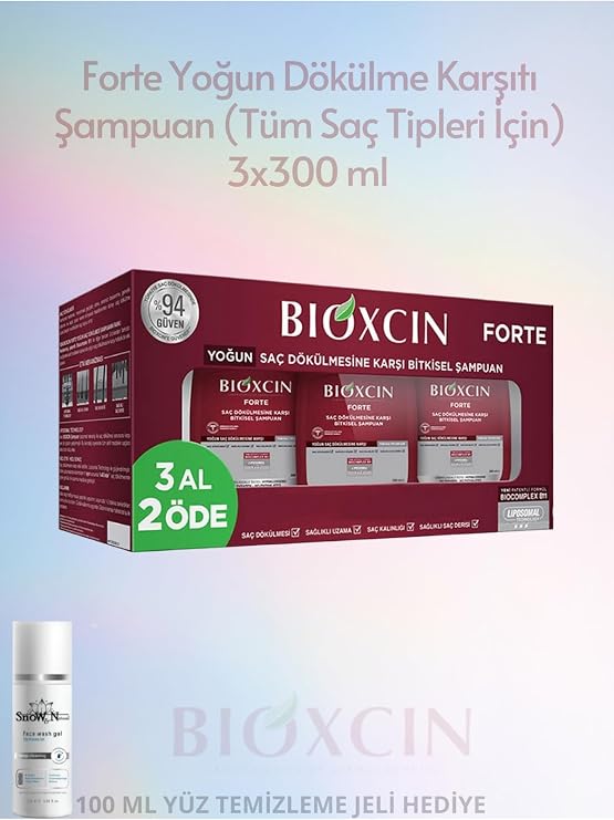 Bioxcin Forte Yoğun Dökülme Karşıtı Şampuan, Tüm Saç Tipleri İçin, 3x300 ml