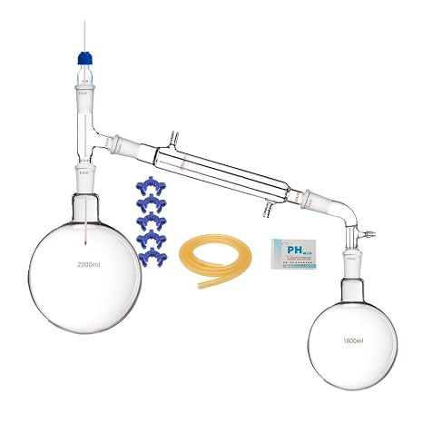 Lab Supplies 1set 2000ml,24/40,Glass Distillation Apparatus, Lab Vacuum Distill Glassware Kit