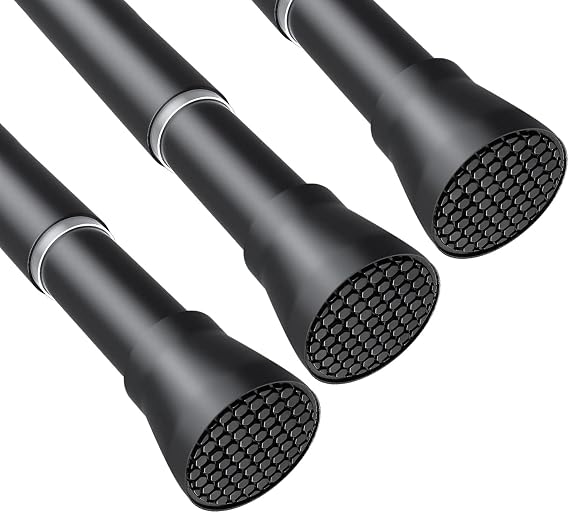 Tension Curtain Rod Black Tension Rod 28 To 48 Inch 3Pcs Spring Curtain Rod Non Slip Tension Rods 1pcs For Windows No Drilling Adjustable Tension Rods of Curtain Window Closet Kitchen Wardrobe