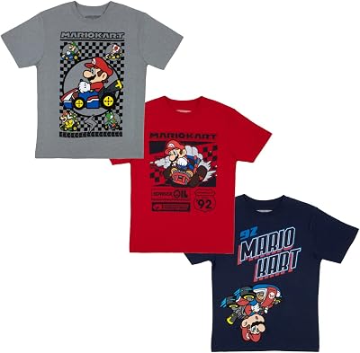 Nintendo Super Mario Boys T-Shirts 3-Pack, Super Mario Bros Characters 3-Pack of Tees for Boys Bundle Set