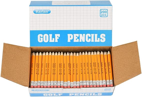 Rarlan Golf Pencils with Erasers, 2 HB, Pre-Sharpened, 200 Count Bulk Pack | 3.5 Mini Pencil, Small Pencil for Kids Teachers Classroom Games, Back to School Supplies