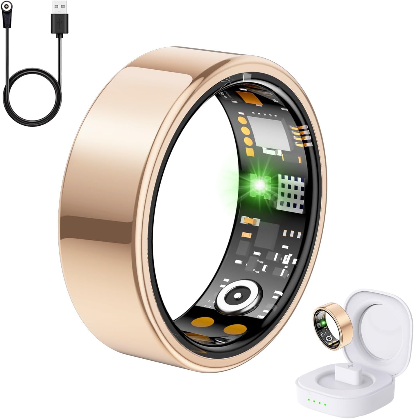 Health Tracker Ring, Smart Health Ring for Women Men with Heart Rate, Blood Oxygen, Sleep Monitor, Steps,Calories, No Subscription Fee, IP68 Waterproof Smart Ring for iPhone & Android Rose Gold, 7#