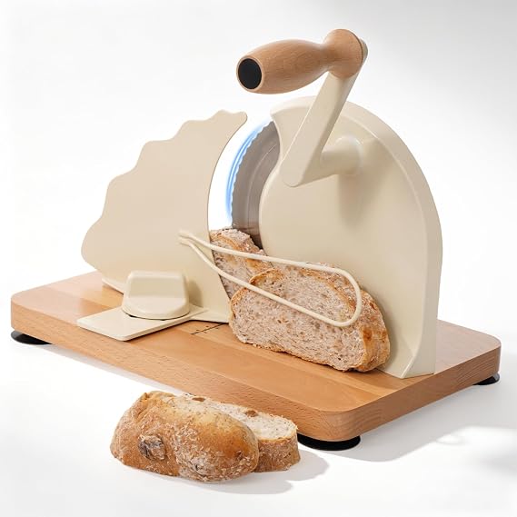 Bread Slicer for Homemade Sourdough Bread with Engraved Scale Line, Bread Guide Hand Crank, Bread Cutter with Adjustable Thickness 0-0.8 in, 304 Stainless Steel Blade, 4 Suction Cups