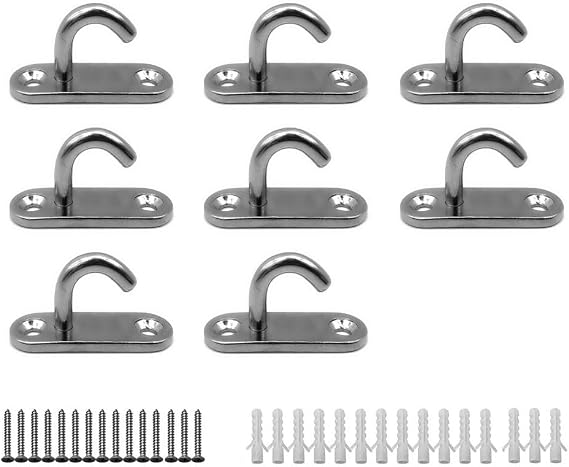 8Pcs Pad Eye Plate Staple Ring Hook Heavy Duty Oval Open Hooks | Stainless Steel Anchor Screw Wall Mount Hook for Swings Hammocks Boat Rigging Marine Deck