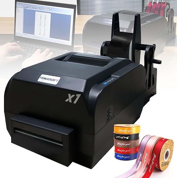 Satin Ribbon Printer Machine Digital Ribbon Printer for Packaging 200DPI 150 mm/s Label Printer Foil Stamping Printing Machine,25-108mm/20-50mm/12-20mm Width, Supports 50+ Languages,20-50mm
