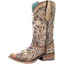 Corral C3405 Bone Multicolor Inlay and Studs Square Toe Boots 9.5