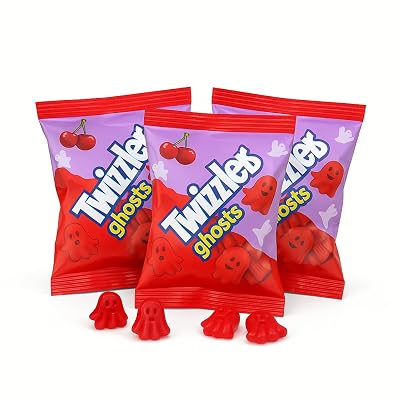 Twizller Ghosts - Cherry Flavor - Fun Size Chewy Bites, Individually Wrapped Licorice-Style Treats, 1 lb Bag, Perfect for Halloween, Trick-or-Treat, Parties & Sharing