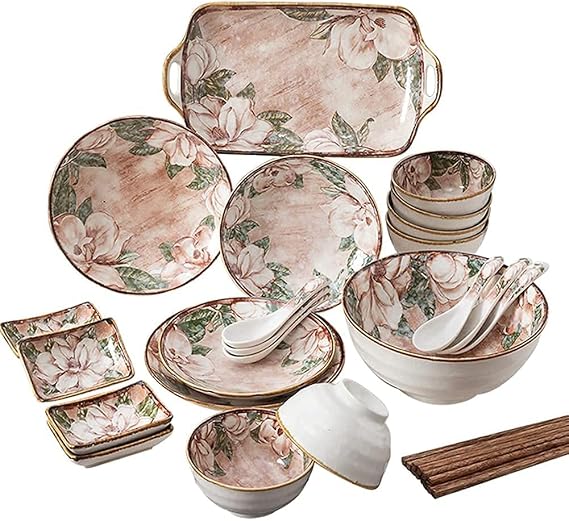 Special Restaurant Dinnerware Set Party Dinner Set 20 Pcs Dinnerware Sets, Porcelain Tableware Set with Plates Bowls and Dish, Floral Pattern Ceramic Dinner Set for Hom,