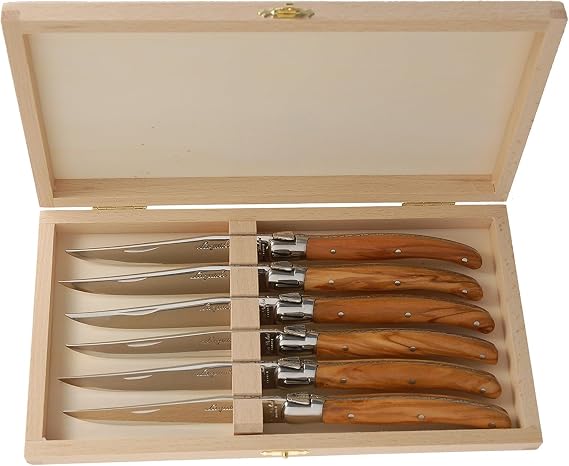 LAGUIOLE Jean Dubost Knives with Olive Wood Handles,Set of 6