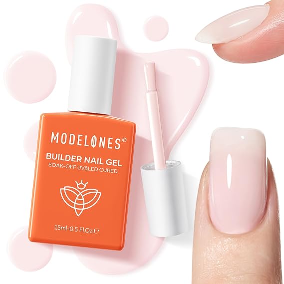 modelones Builder Nail Gel, Cover Nude Builder for Nails, Pink Base Coat