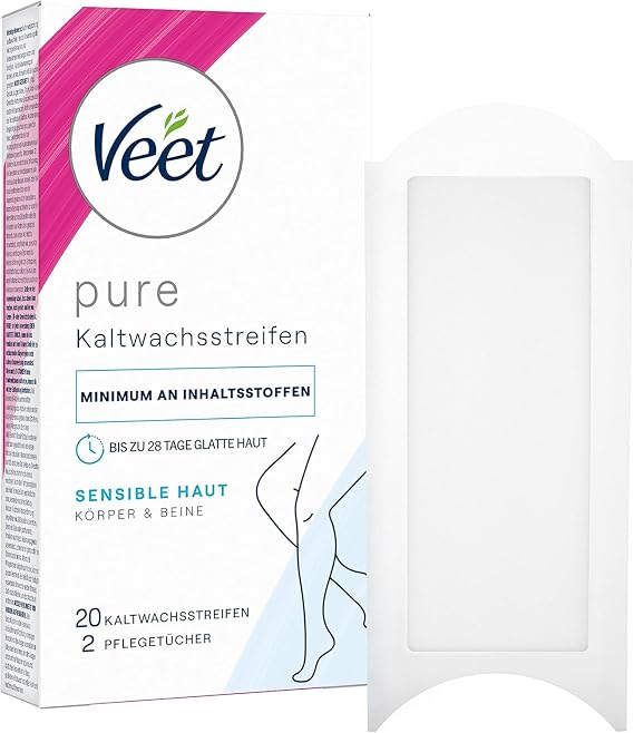 Veet Ready to Use Wax Strips Full Body Waxing Kit for Sensitive Skin, 20 Wax Strips