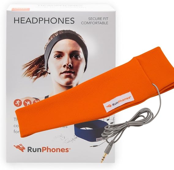 RunPhones Classic Exercise Headphones | Ideal for All Workouts | Precise Sound, Slim Speakers in a Moisture-Wicking Headband | (Orange Exuberance, S)