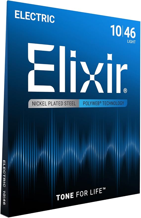 Elixir Strings, Electric Guitar Strings, Nickel Plated Steel with POLYWEB Technology, Longest-Lasting Warm Tone with Comfortable Feel, 6 String Set, Light 10-46