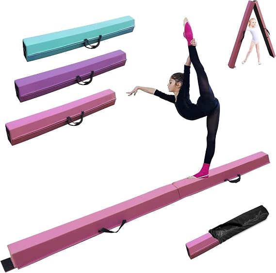 Gymnastics Beam 210/240/270/300cm Faux Suede, Folding Balance Beam Gymnastics Equipment for Home Girls Kids Adults Training,with Carry Handles Anti-Slip Base