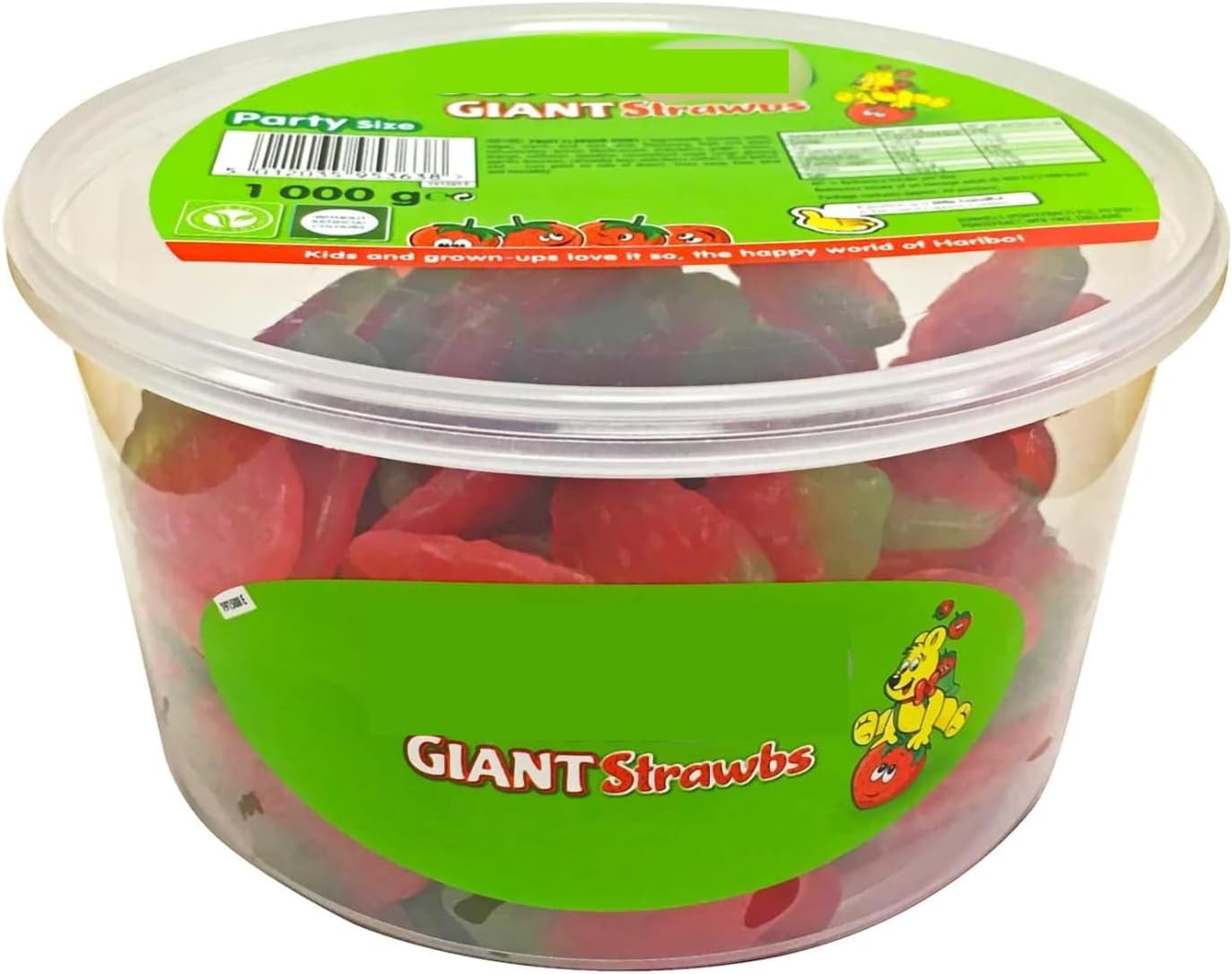 Giant Strawbs Tub 1kg - Everyone's Favourite Chewy, Strawberry Flavoured, Gummy Sweet - No Artificial Flavours