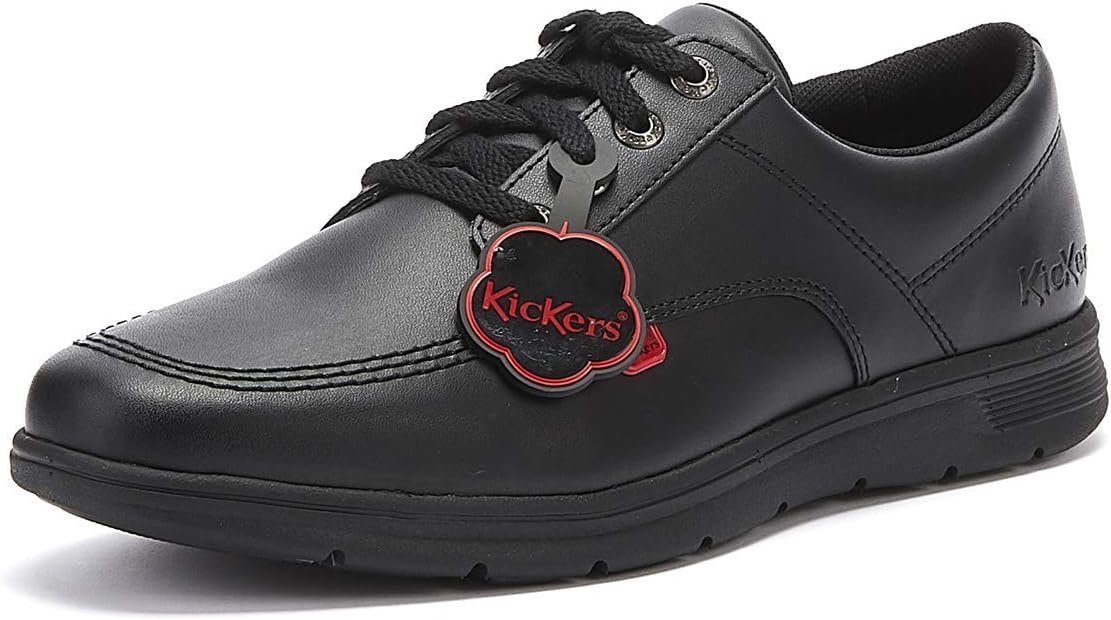 Kickers Adult Unisex Kelland Lace Lo Leather Black Leather School Shoes, Black Black Blk, 37