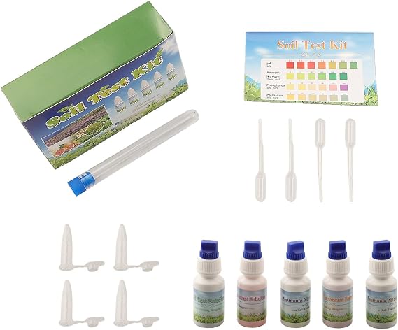 Soil Kit for NPK pH Measurement, 10ml Liquid Solution Set with Tubes and Color Chart for Gardening, Agriculture, Lawn Care