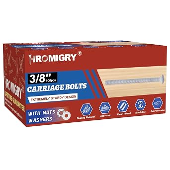 3/8" x 3-1/2" Carriage Bolts 100 PCS, Hot Dip Galvanized, Heavy Duty Round Head with Washers and Nuts