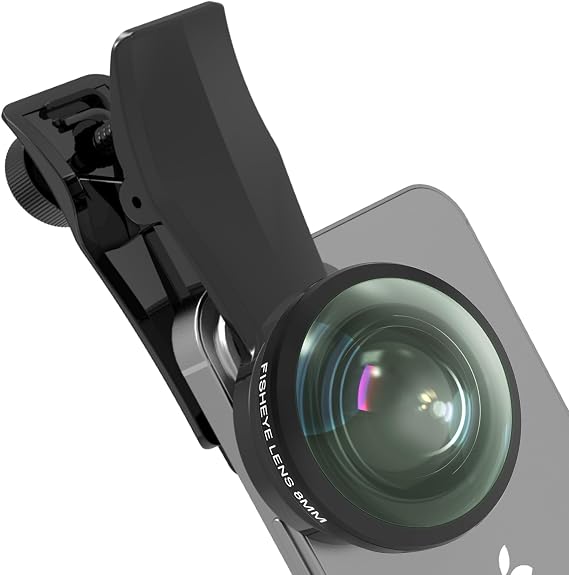 8MM 220Fisheye Lens for iPhone Android Smartphone, Compatible with SmallRig NEEWER Phone Cage, with 17mm Thread Universal Phone Lens Clip and Black Portable Bag
