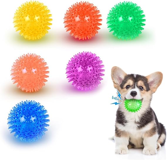 6 PCS Squeaky Dog Ball Toys, Rubber Pointy Toy Balls, 5.5cm Dogs Chew Spiky Ball, Toss Fetch Toys for Teething Puppies Small Medium Dogs, Small Float Balls to Play, Pet Teeth Cleaning-(S)