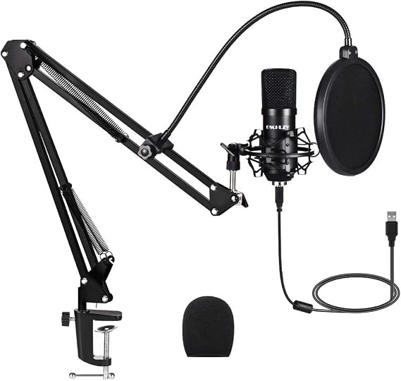 USB Streaming Podcast PC Microphone: Professional Computer Mic 192kHz/24bit Studio Cardioid Condenser Mic Kit with Sound Card Boom Arm Shock Mount Pop Filter, for Skype