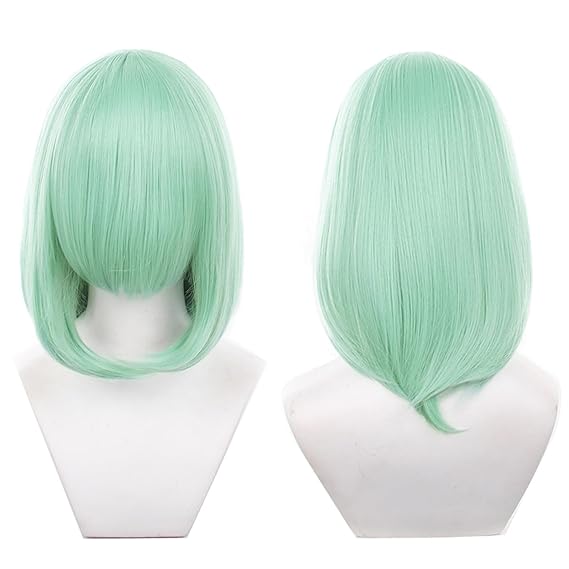 XiongXiongLe Short Light Green Wig 40cm Universal Wigs with Bangs for Adult Women Homemade Styling Cos Party Halloween Themed TV Film Anime Game Character