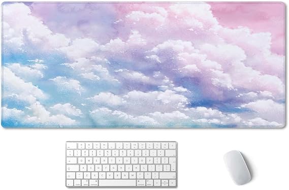 SSOIU Watercolor Pastel Sky Desk Mat, Cloud and Pink Sky Extended Mouse Pad, XXL Gaming Mouse Pad, 35.5x15.7inch