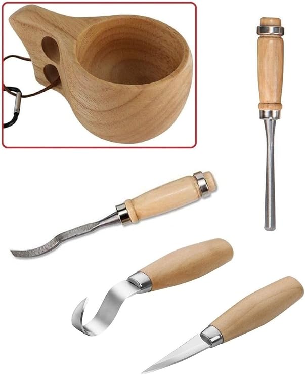 Depolife Wood Carved Chisel Tool Set Spoon Sculpture Kuksa Oval Flat Carved Chipped Curled Knife 4Lü