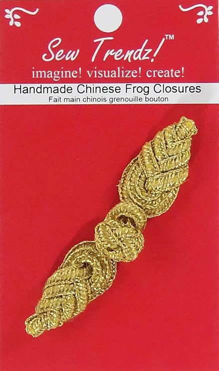 Handmade Chinese Frogs Closures Buttons Fasteners Hook & Eye Sewing Coats Capes Jackets Renaissance Costumes -Metallic Gold Color-Pineapple Design- 3" x 0.75"- 2 Pairs/Pack