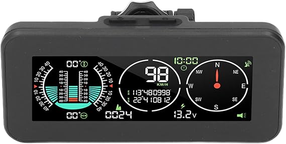 Car Head Up Display, Universal Digital Car HUD Display with Angle Gradient and Speedometer GPS and Compass Color LCD Display HUD Tilometer for Off-Road Car, Car, Motorcycle