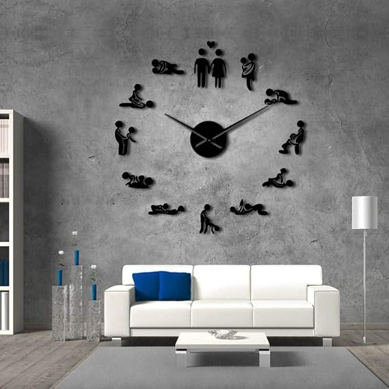 The Geeky Days Sexy Position Giant DIY Large Wall Clock with Mirror Effect Wall Art Home Decor Frameless Big Time Clock Watch(Black)