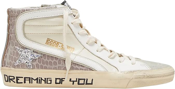Golden Goose Women's Slide Mid-Top Beige Croco Glitter Sneakers (us_Footwear_Size_System, Adult, Women, Numeric, Medium, Numeric_10)