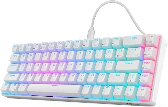 RK ROYAL KLUDGE RK68 Wired 65% Mechanical Keyboard RGB Backlit Ultra Compact 60% Layout 68 Keys Gaming Keyboard Hot Swappable Keyboard with Standalone Arrow/Control Key Red Switch White