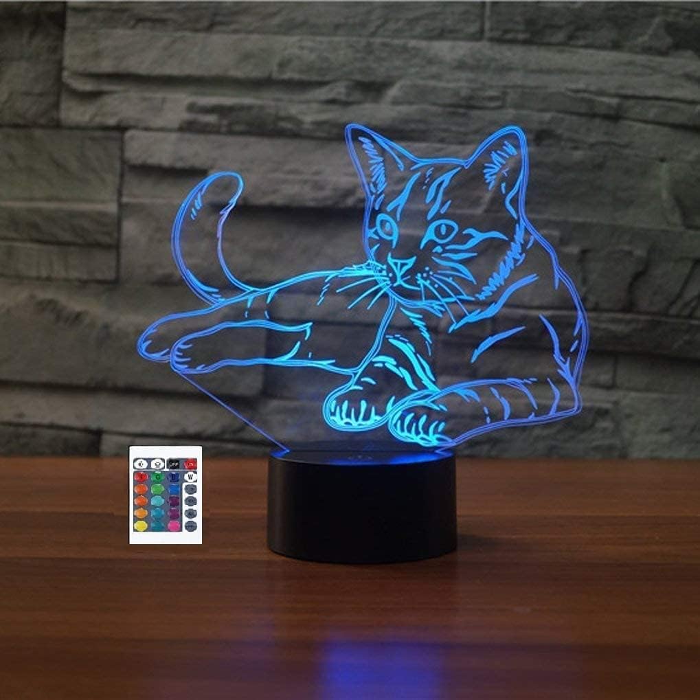SUPERRUIDALONG 3D Creative Cat Remote Control 16 Color Night Lights Illusion Acrylic LED Table Bedside Lamp Children Bedroom Desk Decor Birthday Christmas Gift Toy for Kids
