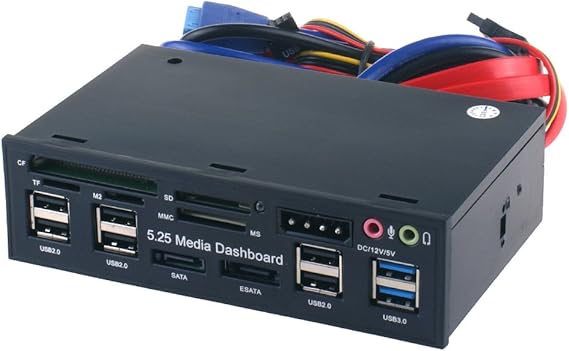 SDKDZKG 5.25 Inch PC Multifunctional Dashboard Media Front Panel Audio, with SATA e-SATA Dual USB 3.0 6 Port USB 2.0 Five-in-ONE Card Reader (SD/MMC/CF/MS/TF / M2)