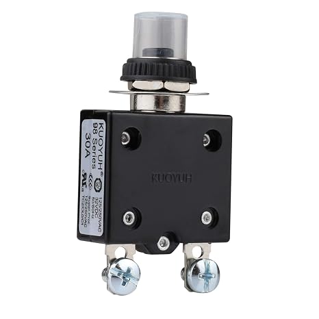 Thermal Circuit Breaker, 30A 125/250V AC 32V DC Push-Button Reset Thermal Overload Circuit Breaker with Quick Connect Terminals & Waterproof Button Cover - 98 Series