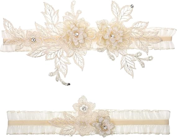 2 Pcs Wedding Garter for Bride Lace Flower Garters Leg Garter Set Bride Accessories