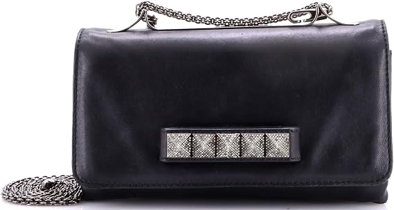 Pre-Loved Va Va Voom Clutch Crystal Studs Leather Medium, Black