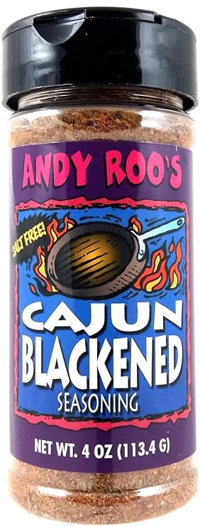 Andy Roo's Cajun Blackened Seasoning, 4 Ounce Shaker (Salt-Free Blend).