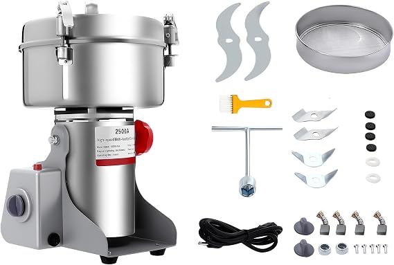 2500g Electric Grain Mill Grinder, Food-grade 304 Stainless Steel Pulverizer Grinding Machine, High-speed 32000r/min Commercial Corn Mill for Kitchen Herb Spice Coffee