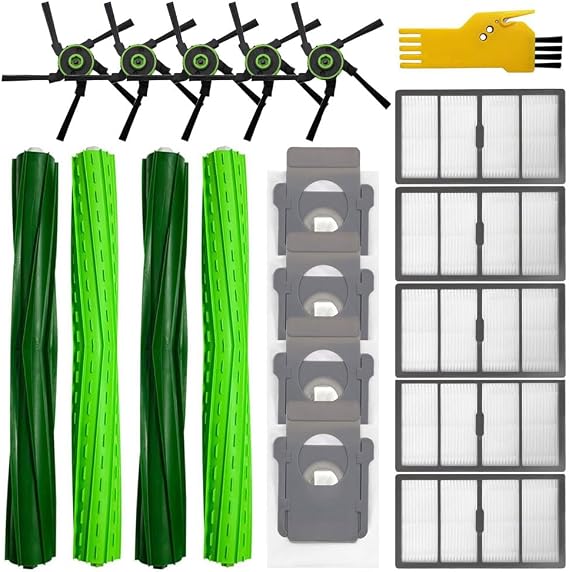 Replacement Parts for Irobot Roomba s9+ (9550) s9 9550 Robot Vacuum Cleaner Accessories Kit 19 Packs 2 Sets of Roller Brushes, 5 Filters, 5 Side Brushes, 4 Dust Bags