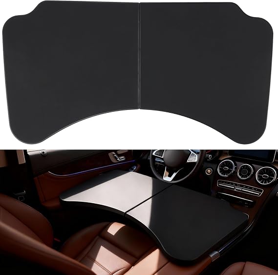 Foldable Car Table, Multipurpose Travel Car Tray Desk with Curved Design for Laptop, Dining & Entertainment, Universal Fit Tray for Most Vehicles (Black)