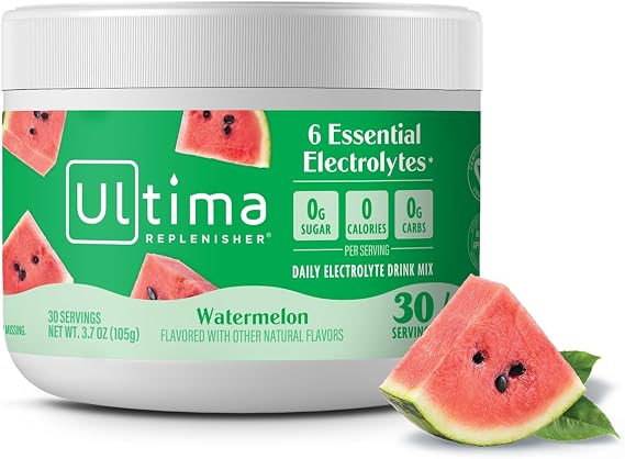 Ultima Replenisher Electrolyte Hydration PowderWatermelon 105GM | Daily Zero Sugar Hydration Powder with 6 Key Electrolytes & Minerals - Sugar Free, Plant Based & Keto Friendly