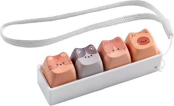 Cute Cat Keyboard Clicker Keychain, 4-in-1 Finger Press Button Accessory, Premium Material Mini Keyboard Button Pendant, Portable Daily Carry Bag and Key Decor