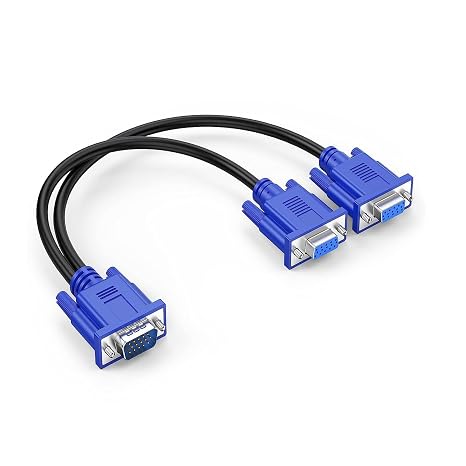 VGA Splitter Y Cable - 1 Male to 2 Female Adapter Converter for Dual Monitor Screen Duplication - 1 Feet (No Screen Extension) - Only Works for Identical Monitors