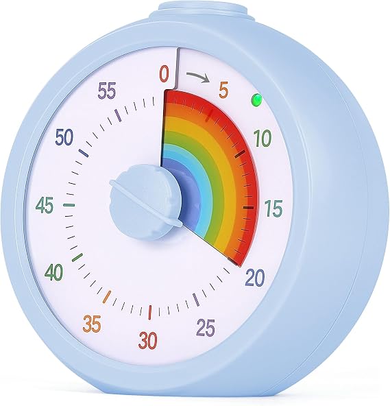 Visual Timer for Kids, 60 Minute Visual Countdown Timer for Classroom Teaching Cooking, Kids Time Management Tools with Silent, Cooking Timers Operation & Rainbow Pattern Design Blue Rainbow